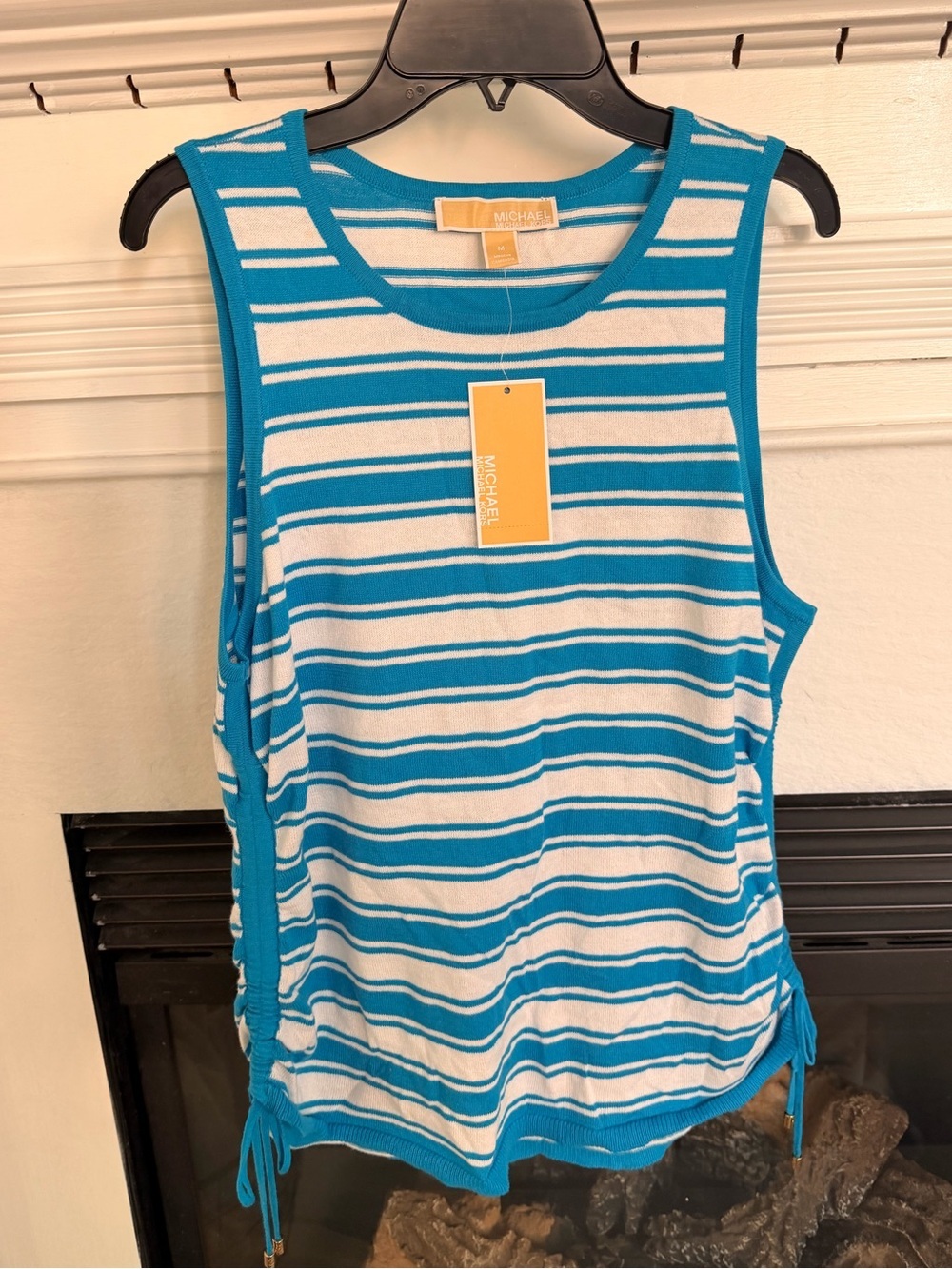 Michael Kors Turquoise and White Striped Sleeveless Knit Tank